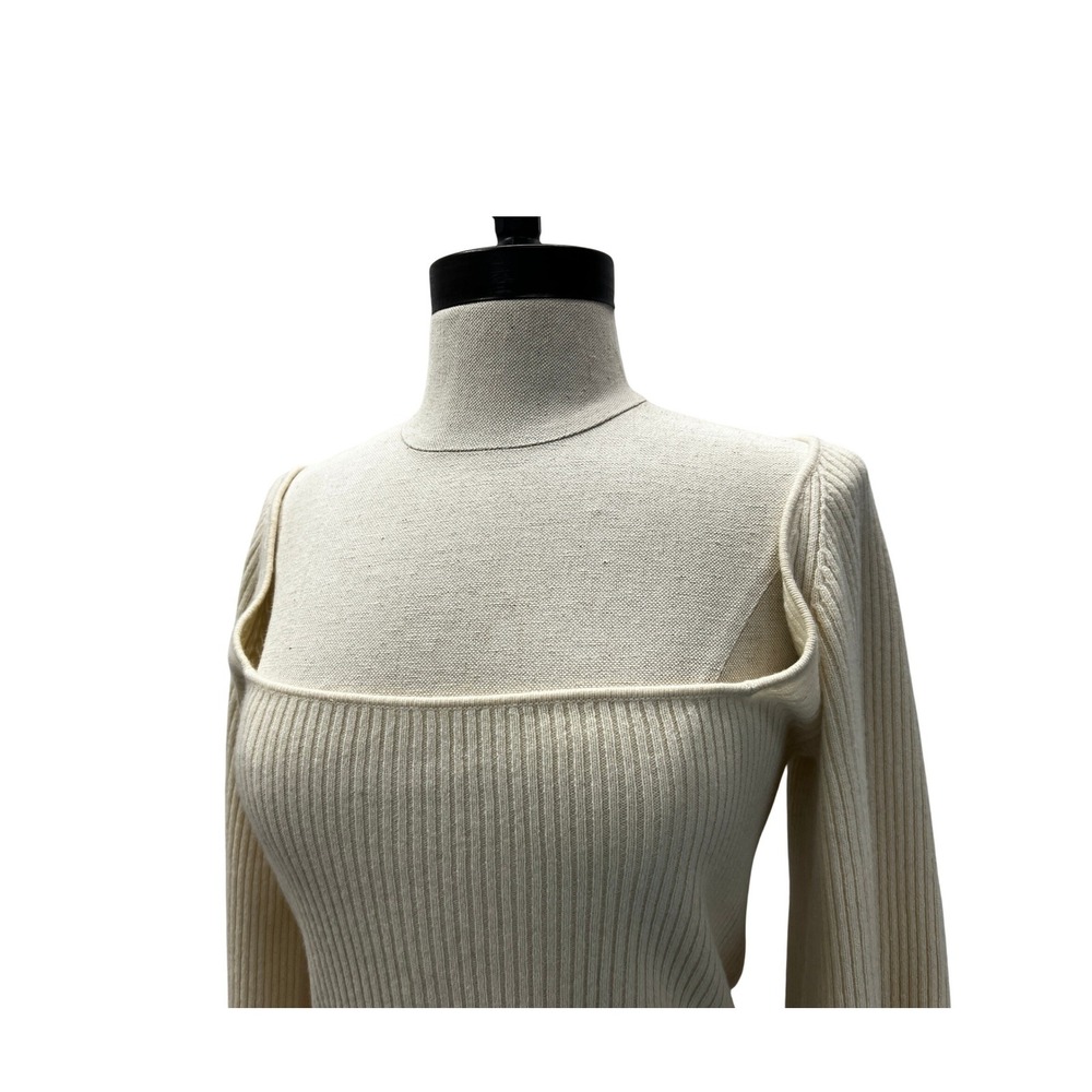 Reformation Cashmere Blend Sweater Womens Medium Cream Good Ribbed Cut Out - Picture 2 of 8